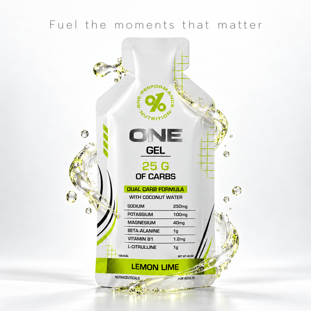 ONE Gel non-caffeinated energy gel, Lemon Lime, 25g dual-carb sachet