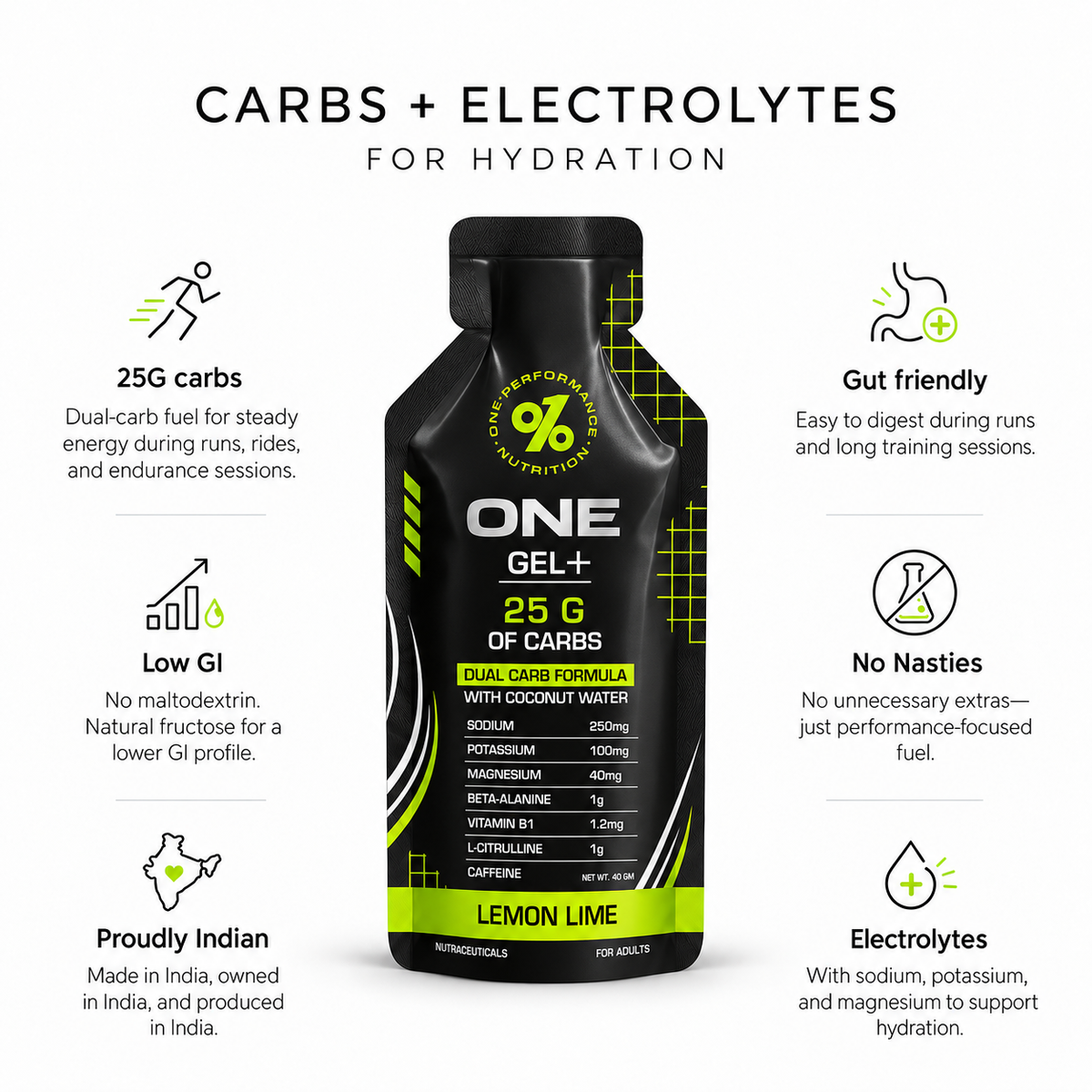 ONE Gel+ Energy Gel (Caffeinated) — Lemon Lime